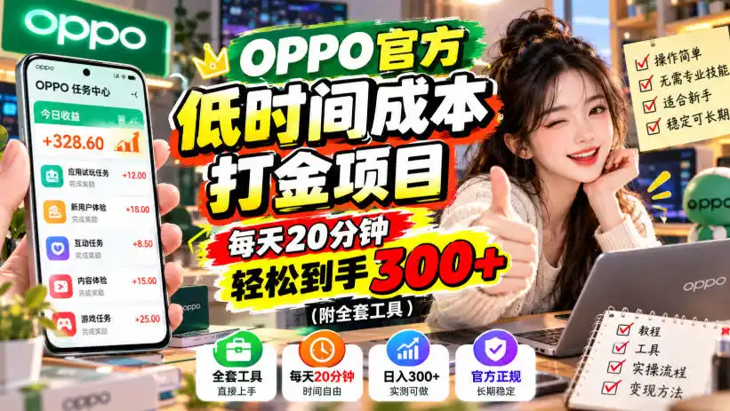 OPPO官方低时间成本打金项目，每天20分钟，轻松到手300+(附全套工具)【揭秘】-云途创业网