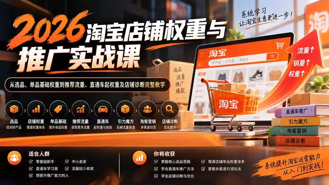 2026淘宝店铺权重与推广实战课：从选品、单品基础权重到推荐流量、直通车起权重及店铺诊断完整教学-云途创业网