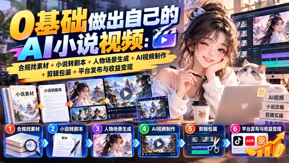 0基础做出自己的AI小说视频：合规找素材+小说转剧本+人物场景生成+AI视频制作+剪辑包装+平台发布与收益变现-云途创业网