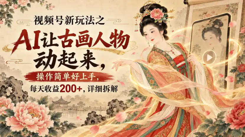 视频号新玩法之AI让古画人物动起来，操作简单好上手，每天收益200+，详细拆解-云途创业网