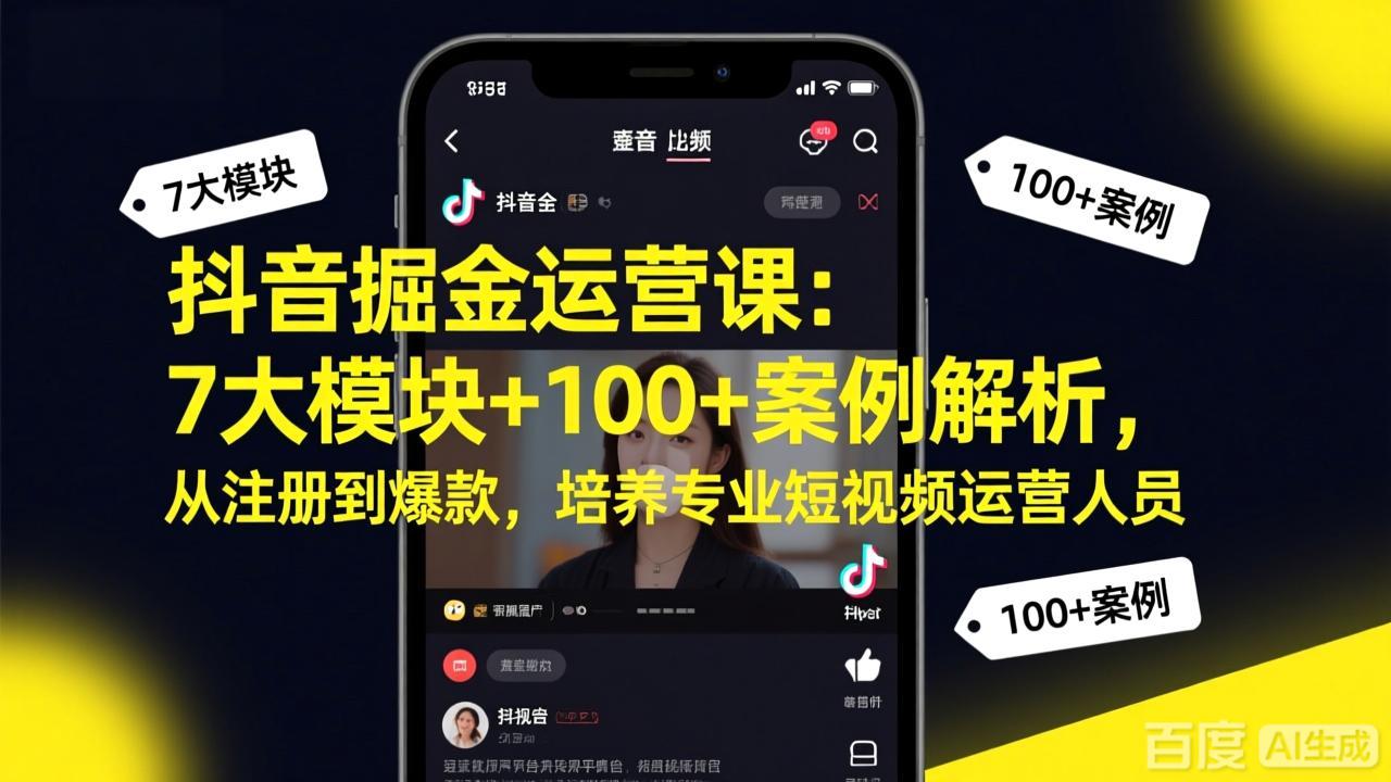 抖音掘金运营课：7大模块+100+案例解析，从注册到爆款，培养专业短视频运营人员-云途创业网