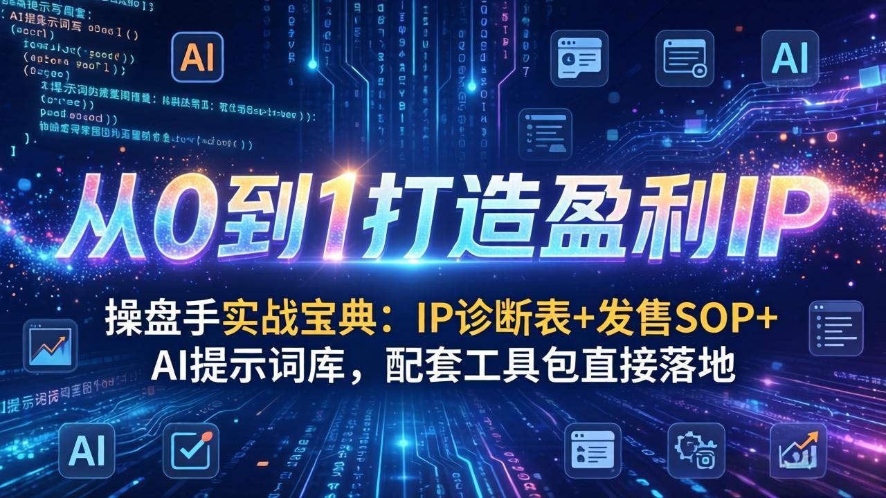 操盘手实战宝典：IP诊断表+发售SOP+AI提示词库，配套工具包直接落地，从0到1打造盈利IP-云途创业网