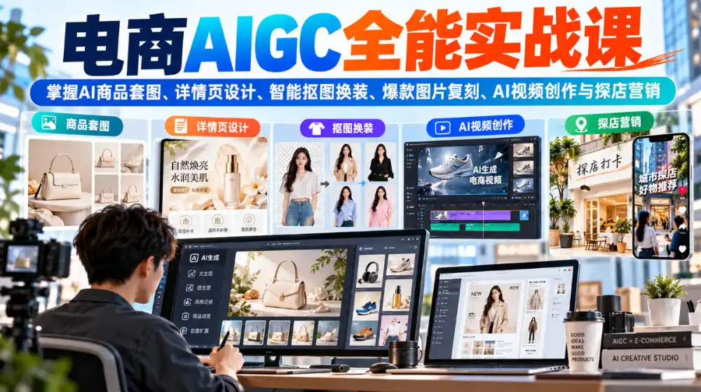 电商AIGC全能实战课：掌握AI商品套图、详情页设计、智能抠图换装、爆款图片复刻、AI视频创作与探店营销-云途创业网