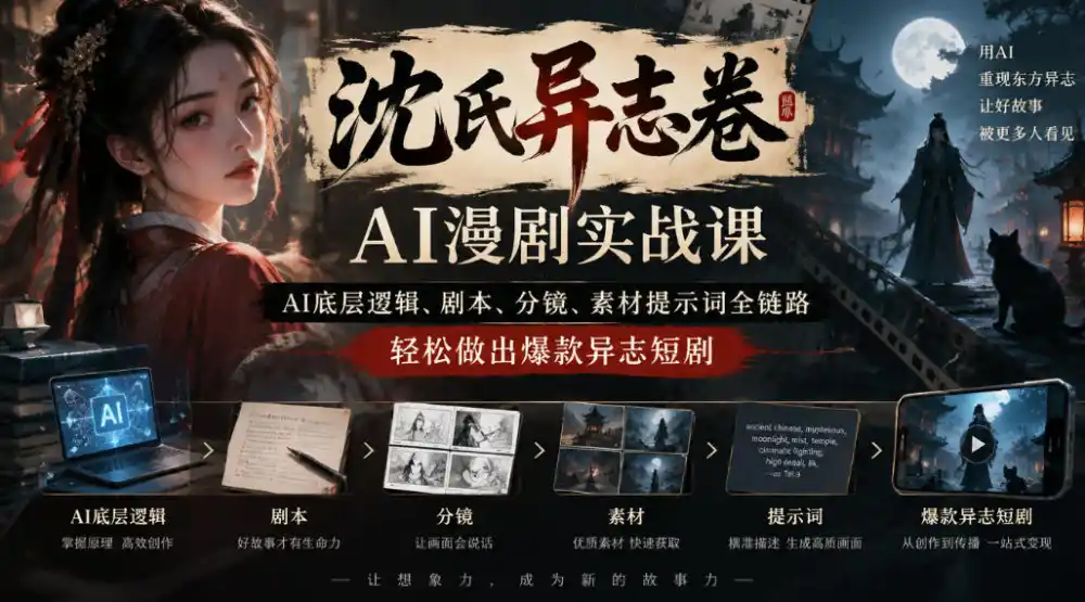 沈氏异志卷AI漫剧实战课｜AI底层逻辑、剧本、分镜、素材提示词全链路，轻松做出爆款异志短剧-云途创业网