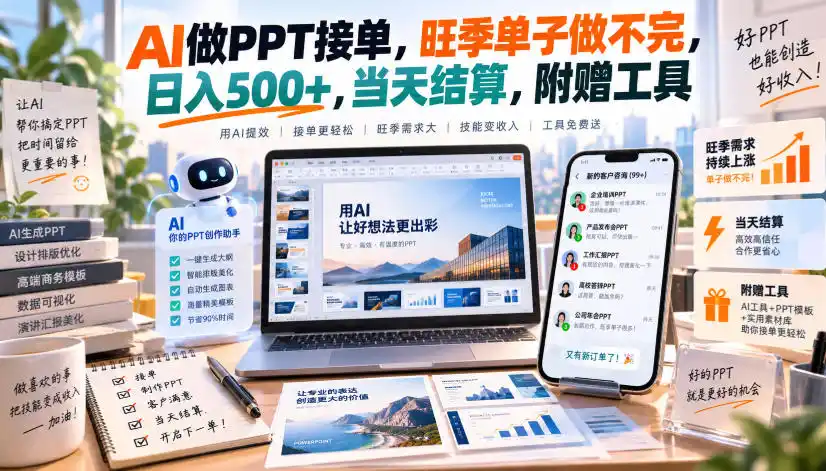 AI做PPT接单，旺季单子做不完，日入500+，当天结算，附赠工具【揭秘】-云途创业网