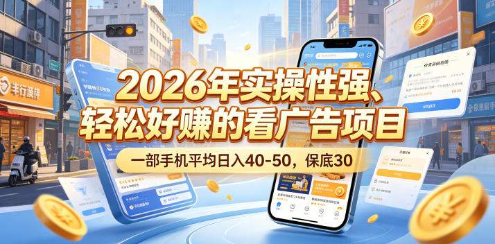 2026年实操性强、轻松好賺的看广告项目，一部手机平均日入40-50，保底30米【揭秘】-云途创业网