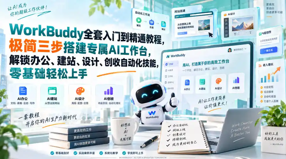 WorkBuddy全套入门到精通教程，极简三步搭建专属AI工作台，解锁办公、建站、设计、创收自动化技能，零基础轻松上手-云途创业网