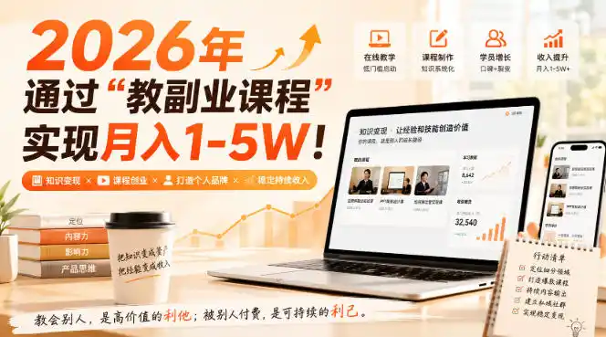 2026年通过“教副业课程”实现月入1-5W！毫无保留的全部教给你，长期稳定【揭秘】-云途创业网