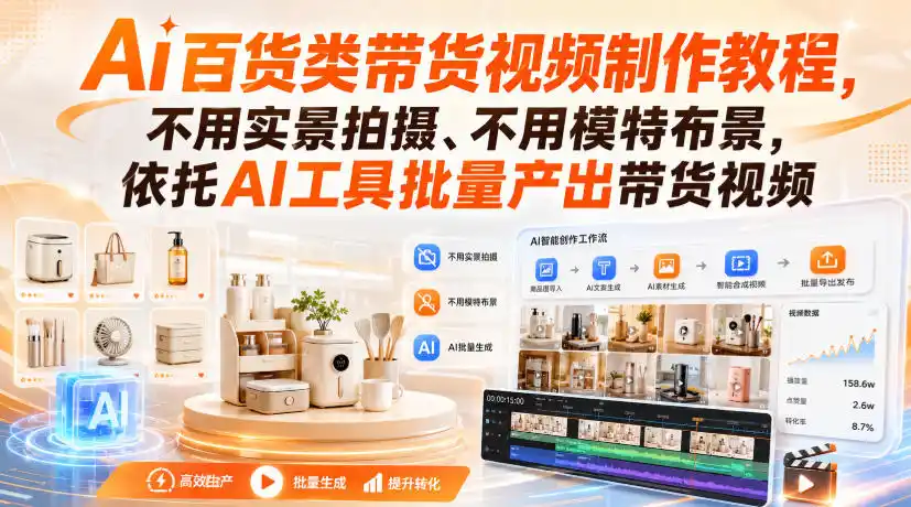 Ai百货类带货视频制作教程，不用实景拍摄、不用模特布景，依托AI工具批量产出带货视频-云途创业网