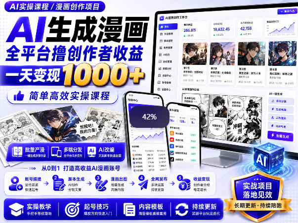 AI生成漫画全平台撸创作者收益内部课程，实操最高单日变现1k+-云途创业网