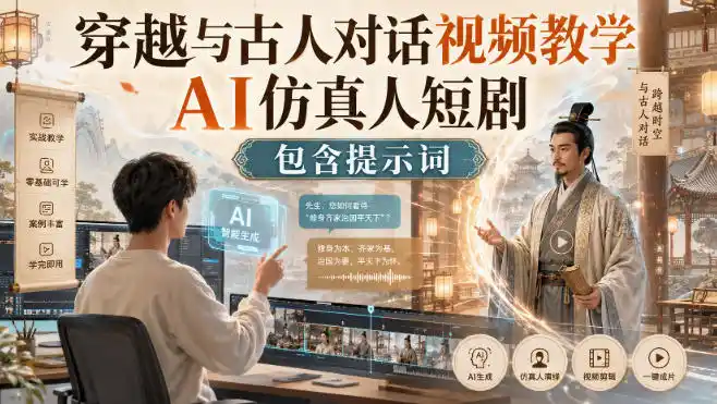 穿越与古人对话视频教学，AI仿真人短剧，包含提示词-云途创业网
