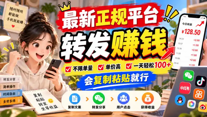 最新正规平台，转发賺钱，不限单量，单价高，一天轻松100+，会复制粘贴就行【揭秘】-云途创业网