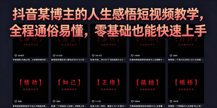 抖音某博主的灰太狼人生感悟短视频教学，全程通俗易懂，零基础也能快速上手-云途创业网