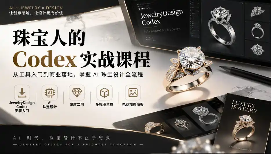 珠宝人的Codex实战课程｜JewelryDesign Codex安装入门、AI珠宝设计、爆款二创、多视图生成、电商精修海报全链路教学-云途创业网