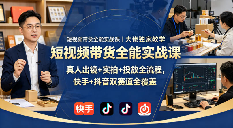 短视频带货全能实战课｜大佬独家教学，真人出镜+实拍+投放全流程，快手+抖音双赛道全覆盖-云途创业网
