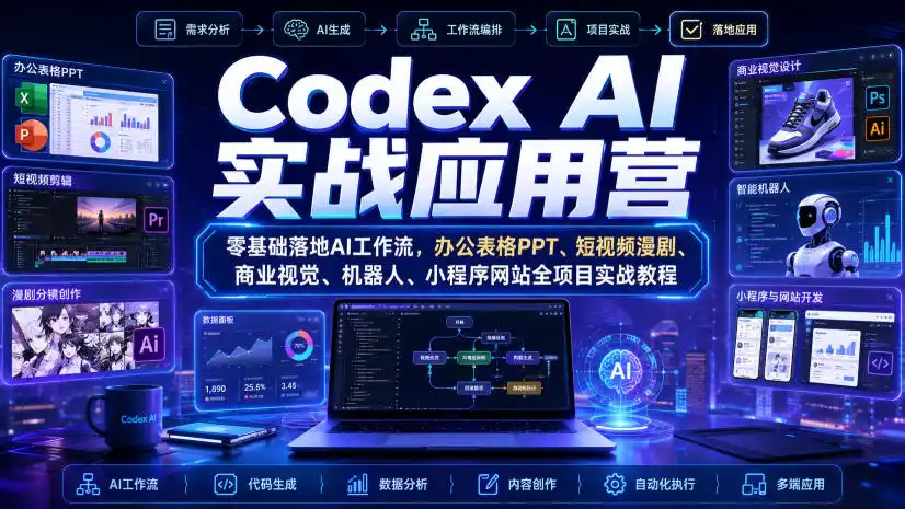 Codex AI实战应用营｜零基础落地AI工作流，办公表格PPT、短视频漫剧、商业视觉、机器人、小程序网站全项目实战教程-云途创业网