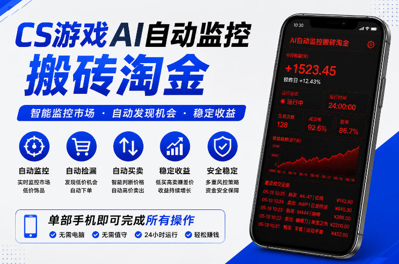 CS游戏AI自动监控搬砖淘金，稳定运行多年，支持任何形式验证，日入300+【揭秘】-云途创业网