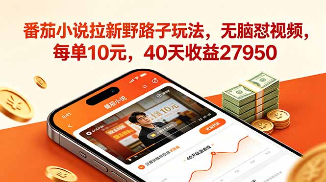 番茄小说拉新野路子玩法，无脑怼视频，每单10元，40天收益27950-云途创业网