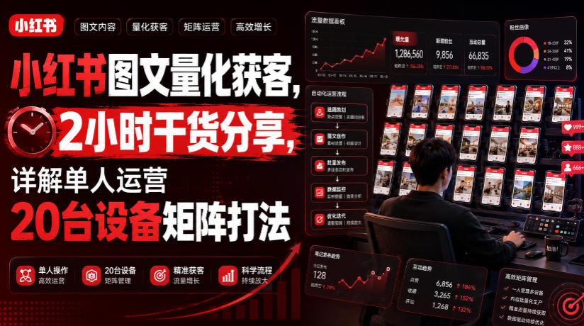 小红书图文量化获客,2小时干货分享,详解单人运营20台设备矩阵打法-云途创业网