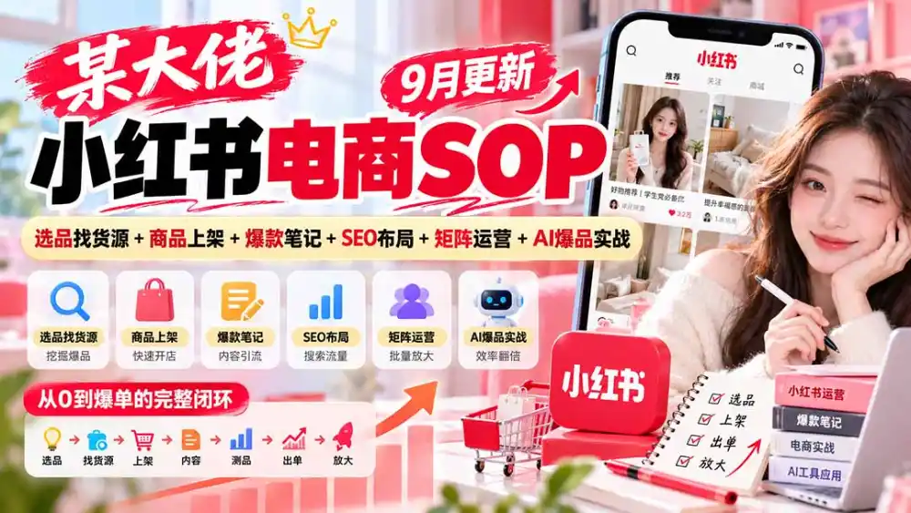 某大佬小红书电商SOP｜9月更新：选品找货源+商品上架+爆款笔记+SEO布局+矩阵运营+AI爆品实战-云途创业网