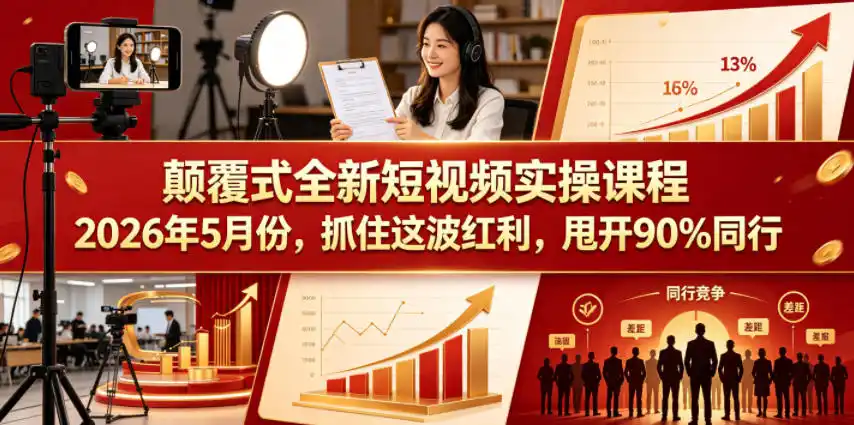 颠覆式全新短视频实操课程，抓住这波红利，甩开90%同行(更新2026年9月份)-云途创业网
