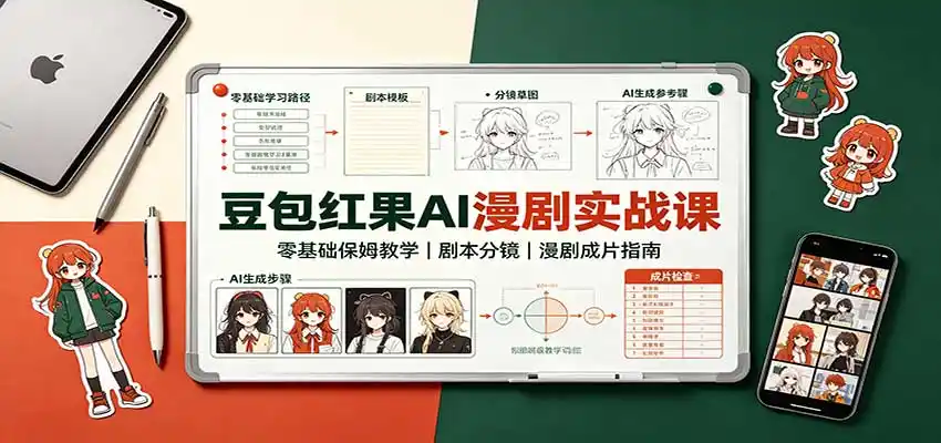 豆包红果AI漫剧实战课：零基础保姆教学，剧本分镜，漫剧成片指南-云途创业网