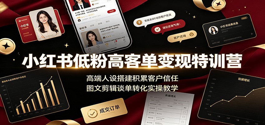 小红书低粉高客单变现特训营：高端人设搭建积累客户信任，图文剪辑谈单转化实操教学-云途创业网