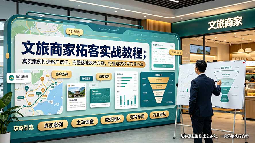 文旅商家拓客实战教程；真实案例打造客户信任，完整落地执行方案，行业避坑账号布局心法-云途创业网