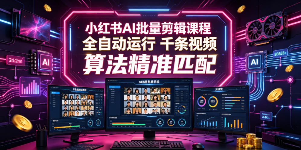小红书AI批量剪辑课程，24小时全自动运行，解放双手专注运营，千条视频批量处理，小红书算法精准匹配-云途创业网