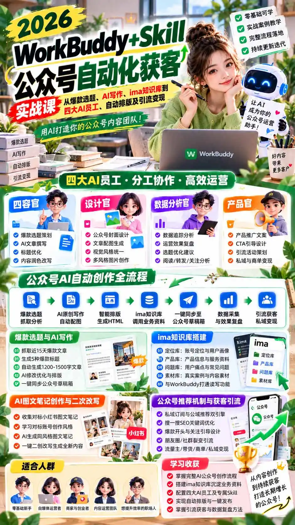 WorkBuddy + Skill公众号自动化获客实战课：从爆款选题、AI写作、ima知识库到四大AI员工、自动排版及引流变现-云途创业网