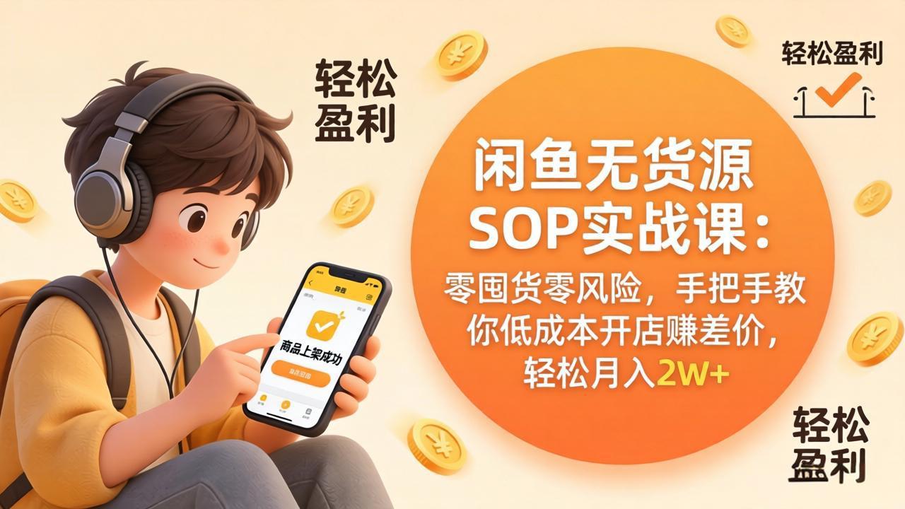 闲鱼无货源SOP实战课：零囤货零风险，手把手教你低成本开店赚差价，轻松月入2w+-云途创业网