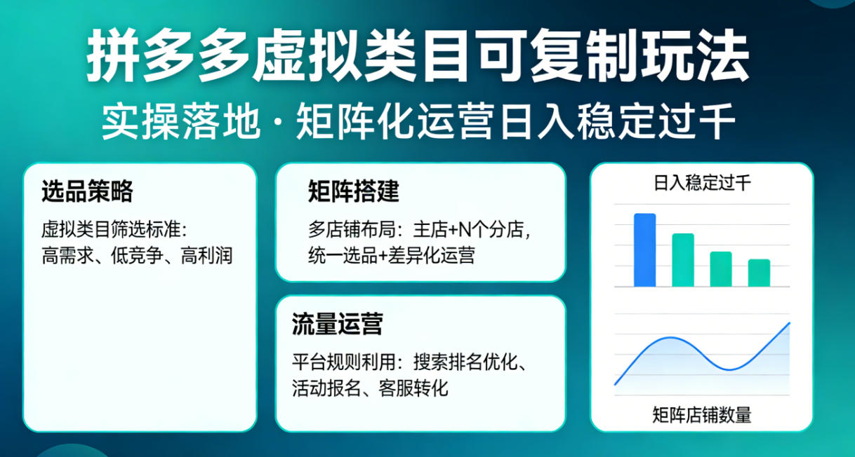 拼多多虚拟类目可复制玩法，实操落地，矩阵化日入稳定过千【揭秘】-云途创业网