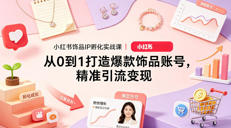 小红书饰品IP孵化实战课｜从0到1打造爆款饰品账号，精准引流变现-云途创业网