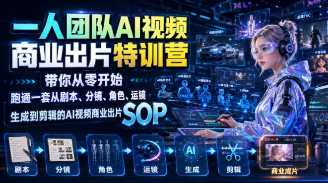 一人团队AI视频商业出片实战课:带你从零开始跑通一套从剧本、分镜、角色、运镜、生成到剪辑的AI视频商业出片SOP-云途创业网