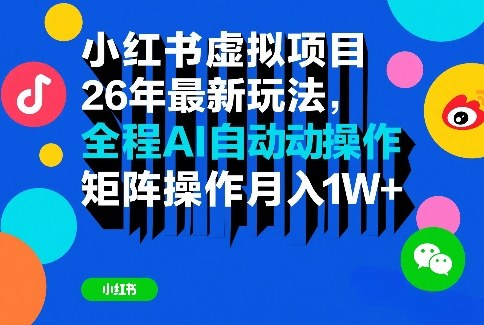 小红书虚拟项目26年最新玩法,全程AI自动操作,矩阵操作月入1W+【揭秘】-云途创业网
