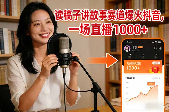读稿子讲故事赛道爆火抖音,一场直播日入1000+-云途创业网