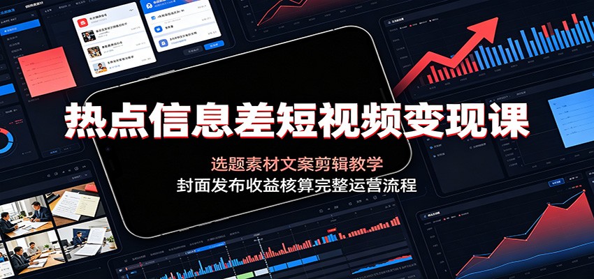 热点信息差短视频变现课：选题素材文案剪辑教学，封面发布收益核算完整运营流程-云途创业网