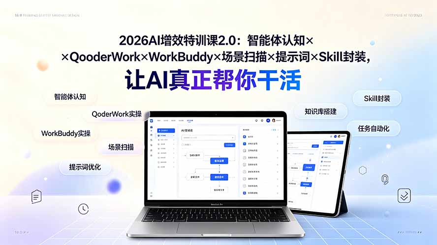 2026AI增效特训课2.0:智能体认知×QoderWork×WorkBuddy×场景扫描×提示词×Skill封装,让AI真正帮你干活-云途创业网