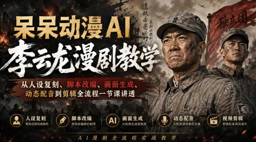 呆呆动漫AI李云龙漫剧教学，从人设复刻、脚本改编、画面生成、动态配音到剪辑全流程一节课讲透-云途创业网