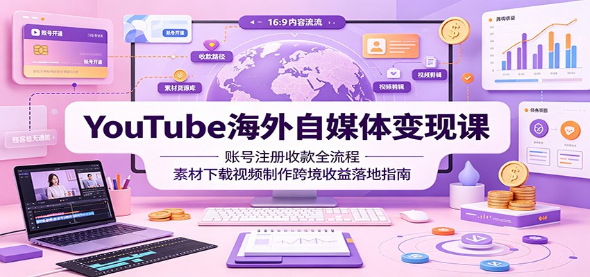 YouTube海外自媒体变现课：账号注册收款全流程，素材下载视频制作跨境收益落地指南-云途创业网