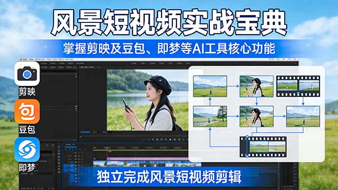 风景短视频实战宝典:掌握剪映及豆包、即梦等AI工具的核心功能,独立完成风景短视频剪辑-云途创业网
