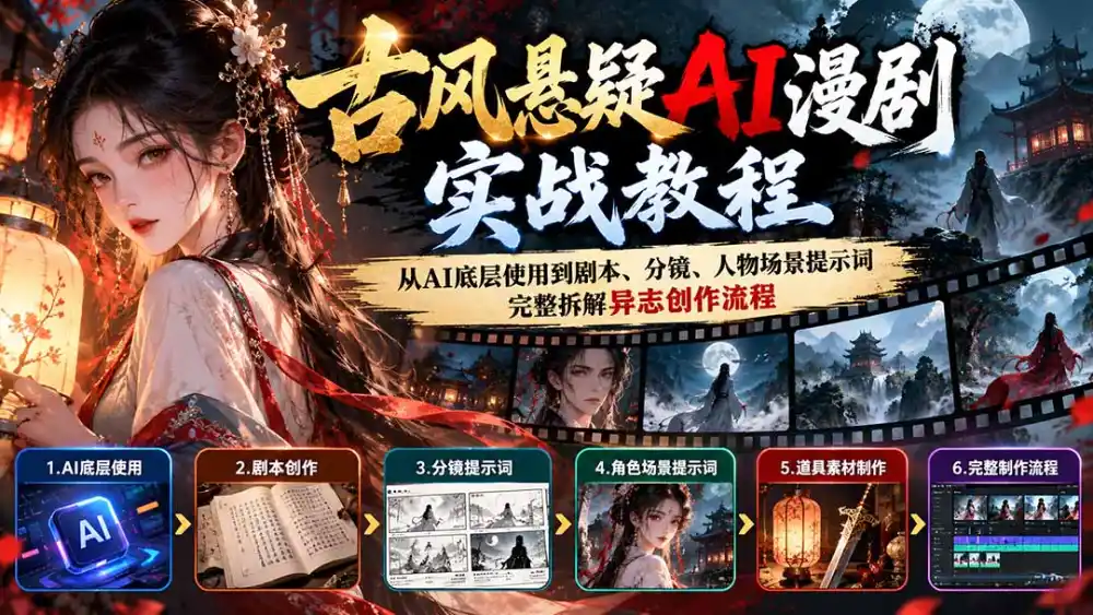 古风悬疑AI漫剧实战教程：从AI底层使用到剧本、分镜、人物场景提示词，完整拆解异志创作流程-云途创业网