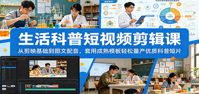 生活科普短视频剪辑课：从剪映基础到图文配音，套用成熟模板轻松量产优质科普短片-云途创业网