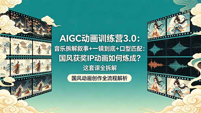AIGC动画训练营3.0：音乐拆解叙事+一镜到底+口型匹配：国风获奖IP动画如何炼成？这套课全拆解-云途创业网
