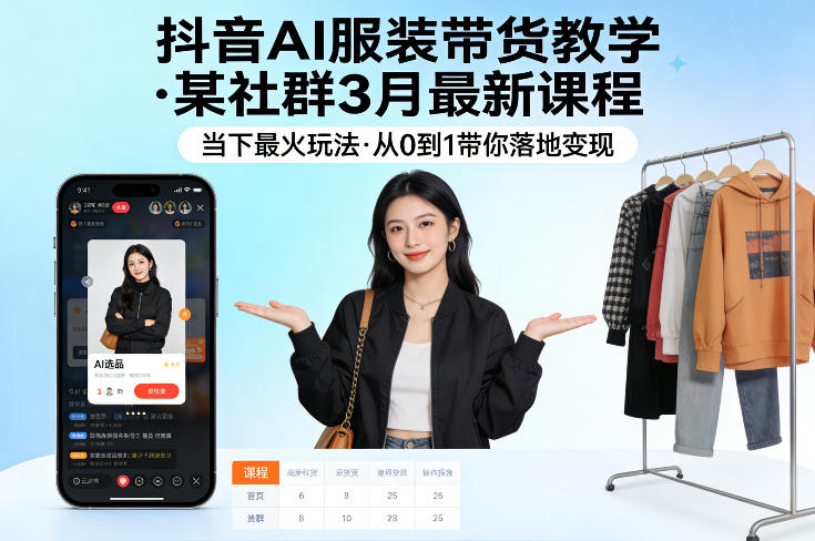 抖音AI服装带货教学，某社群3月最新课程，当下最火玩法，从0到1带你落地变现-云途创业网