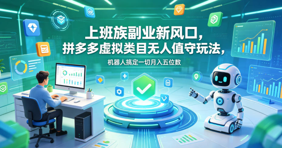 上班族副业新风口，拼多多虚拟类目无人值守玩法，机器人搞定一切月入五位数【揭秘】-云途创业网