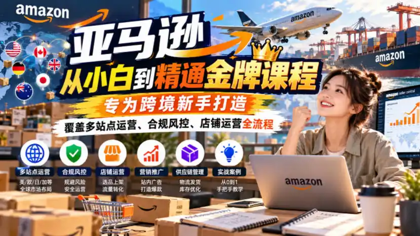 亚马逊从小白到精通金牌课程，专为跨境新手打造，覆盖多站点运营、合规风控、店铺运营全流程-云途创业网