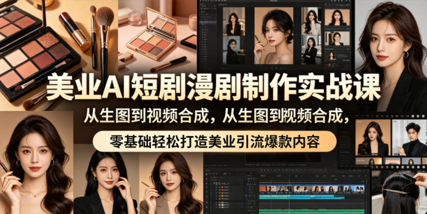 美业AI短剧漫剧制作实战课,从生图到视频合成,零基础轻松打造美业引流爆款内容-云途创业网