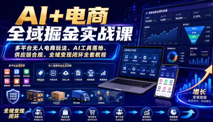 AI+电商全域掘金实战课｜多平台无人电商玩法、AI工具落地、供应链合规、全域变现闭环全套教程-云途创业网