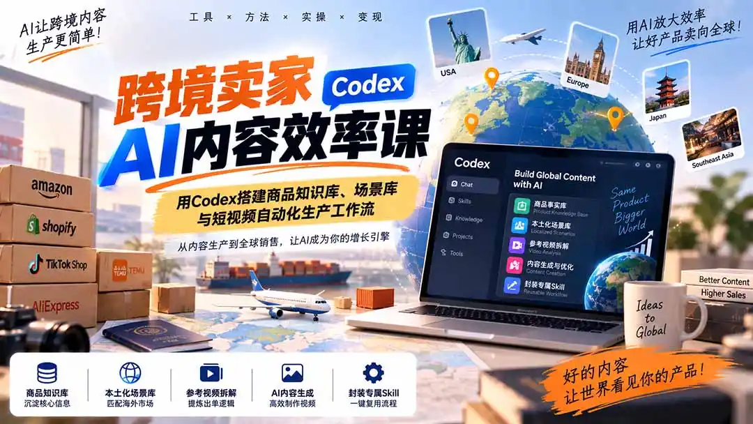 跨境卖家AI内容效率课：用Codex搭建商品知识库、场景库与短视频自动化生产工作流-云途创业网